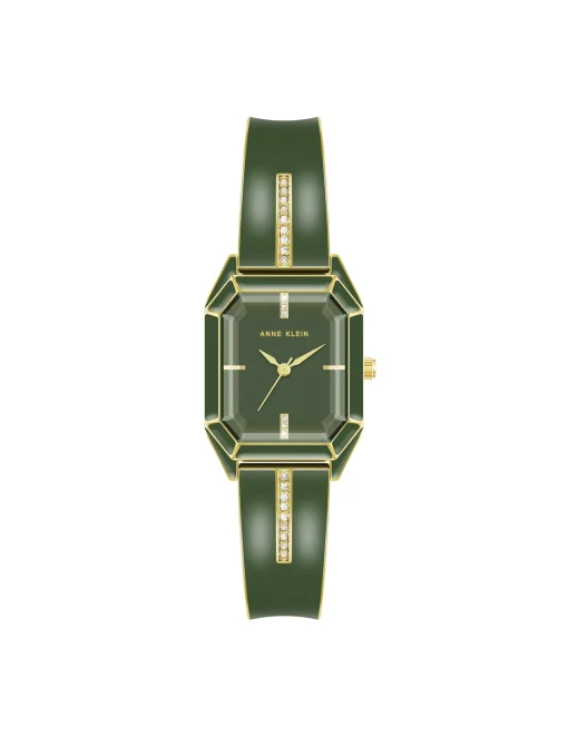 Shop Anne Klein Elegant Bangle Bracelet Watch Green/ Gold Tone