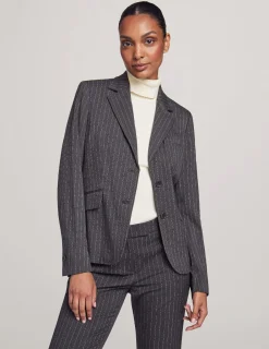 Discount Anne Klein Executive Collection Pinstripe Two Button Jacket With Pant And Skirt Charcoal/Bright White