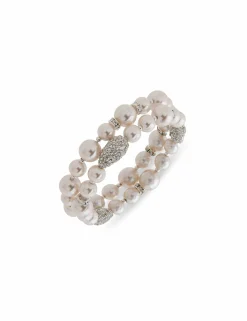 Hot Anne Klein Faux Pearl & Crystal Nuggets Stretch Bracelet