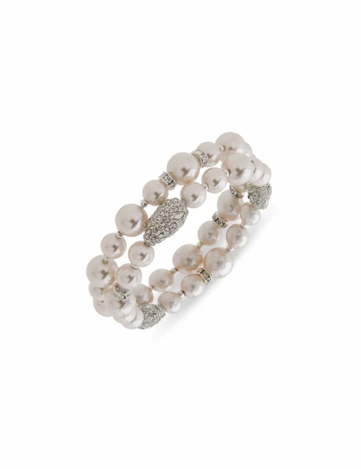 Hot Anne Klein Faux Pearl & Crystal Nuggets Stretch Bracelet