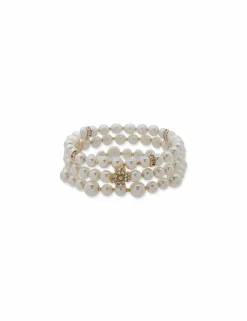 Hot Anne Klein Faux Pearl & Flower 3 Piece Bracelet Set