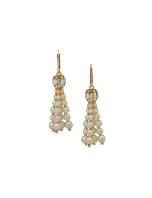 Flash Sale Anne Klein Faux Pearl & Stone Baguette Tassel Drop Earrings