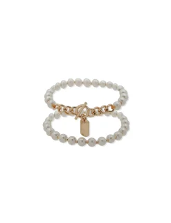 Cheap Anne Klein Faux Pearl Stretch Bracelet Set