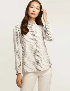 Best Anne Klein Florentine Dot Print Poet Blouse Anne White/Anne Black