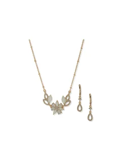 Hot Anne Klein Flower Necklace And Earring Set