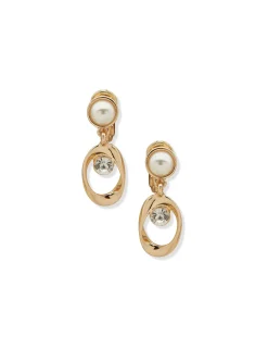 Best Sale Anne Klein Gold Pearl Button Drop Earring