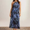 Clearance Anne Klein Halter Bias Slip Dress Blu Jay/Anne Blk Mlt