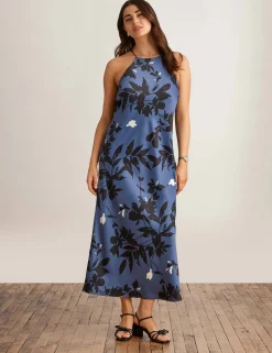 Clearance Anne Klein Halter Bias Slip Dress Blu Jay/Anne Blk Mlt