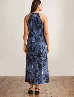 Clearance Anne Klein Halter Bias Slip Dress Blu Jay/Anne Blk Mlt