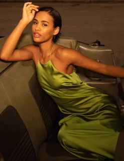 Flash Sale Anne Klein Halter Midi Slip Dress Leafy Green