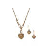 New Anne Klein Heart Charm Necklace And Earring Pouch Set