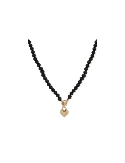 Hot Anne Klein Heart Pendant Necklace With Jet Beads