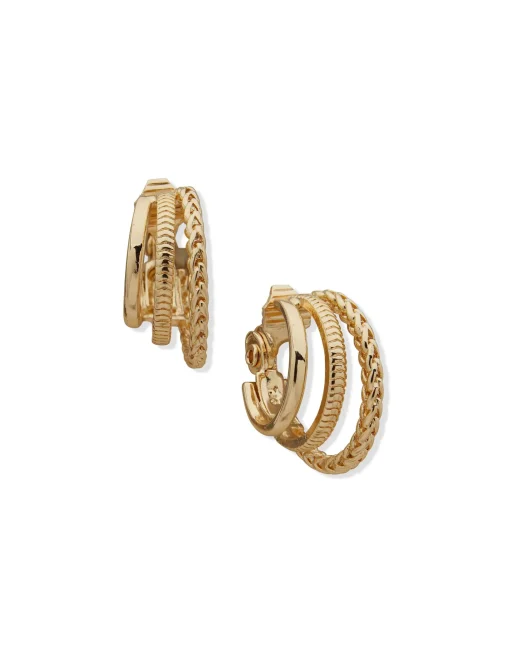 Outlet Anne Klein Hoop With Chain Texture Clip Earring