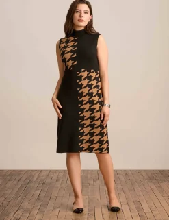 Shop Anne Klein Houndstooth Mock Neck Sweater Dress