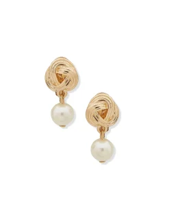 Cheap Anne Klein Knot With Faux Pearl Clip Earrings