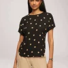 Store Anne Klein Large Dot Bateau Neck Short Sleeve Blouse Anne Black/Latte