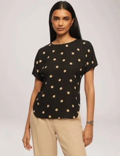 Store Anne Klein Large Dot Bateau Neck Short Sleeve Blouse Anne Black/Latte
