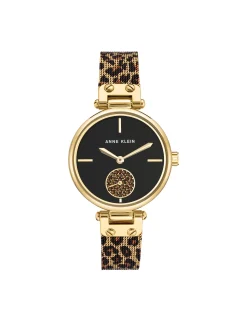 Cheap Anne Klein Leopard Mesh Band Watch- Sale Gold-Tone/Leopard