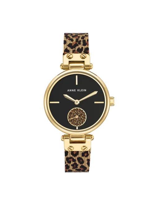 Cheap Anne Klein Leopard Mesh Band Watch- Sale Gold-Tone/Leopard