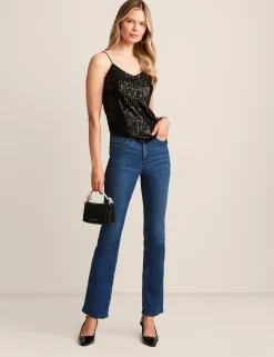 Sale Anne Klein Linear Sequin Mesh V Neck Cami