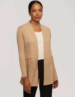 Online Anne Klein Long Cardigan With Waist Seam Latte