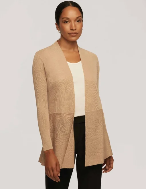 Online Anne Klein Long Cardigan With Waist Seam Latte