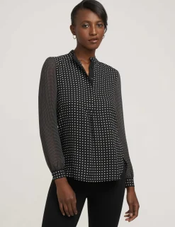 Cheap Anne Klein Long Sheer Sleeve Poet Blouse Black/White