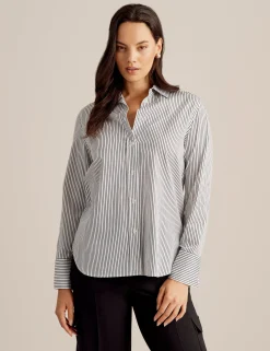 Best Sale Anne Klein Long Sleeve Collared Button Front Shirt Anne Blk/Anne Wht