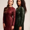 Fashion Anne Klein Long Sleeve Mock Neck Fitted Midi Dress Red Ruby