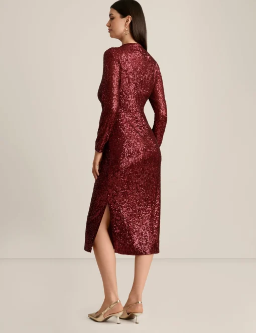 Fashion Anne Klein Long Sleeve Mock Neck Fitted Midi Dress Red Ruby