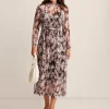 Best Anne Klein Long Sleeve Mock Neck Midi Dress Anne Black Multi