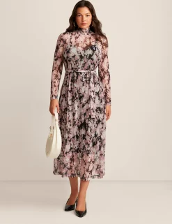 Best Anne Klein Long Sleeve Mock Neck Midi Dress Anne Black Multi