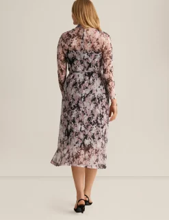 Best Anne Klein Long Sleeve Mock Neck Midi Dress Anne Black Multi