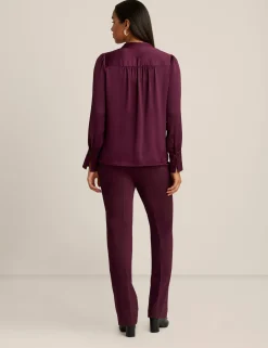 Hot Anne Klein Long Sleeve V Neck Pleat Front Blouse Deep Plum