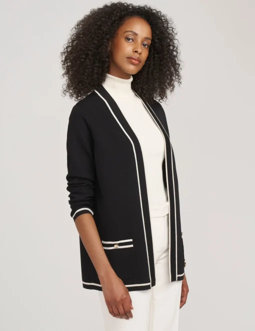 Discount Anne Klein Malibu Cardigan With Tipping Anne Black/ Anne White
