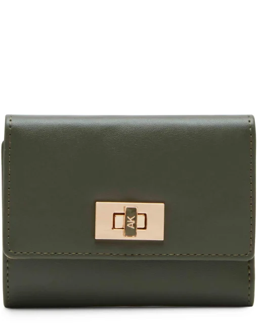 New Anne Klein Medium Flap Wallet With Enamel Turn Lock