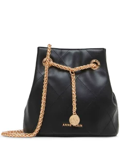 Fashion Anne Klein Mini Stitched Quilted Bucket Black