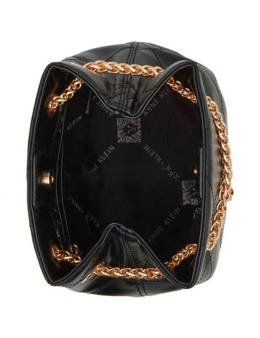 Fashion Anne Klein Mini Stitched Quilted Bucket Black