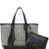Outlet Anne Klein Mini Tote In Micro Houndstooth W/ Detachable Pouch Black
