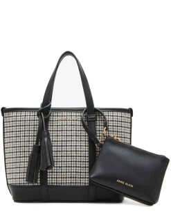 Outlet Anne Klein Mini Tote In Micro Houndstooth W/ Detachable Pouch Black