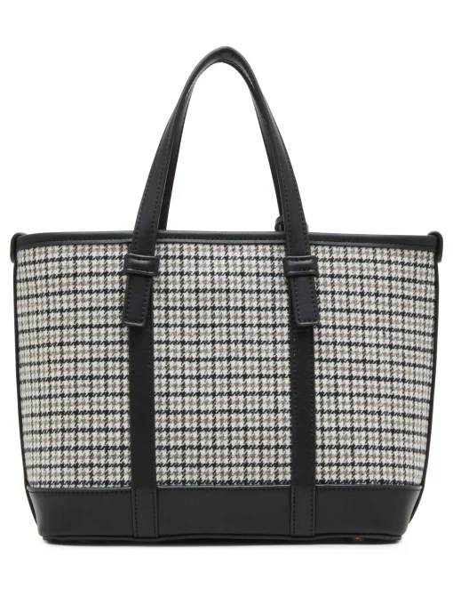 Outlet Anne Klein Mini Tote In Micro Houndstooth W/ Detachable Pouch Black