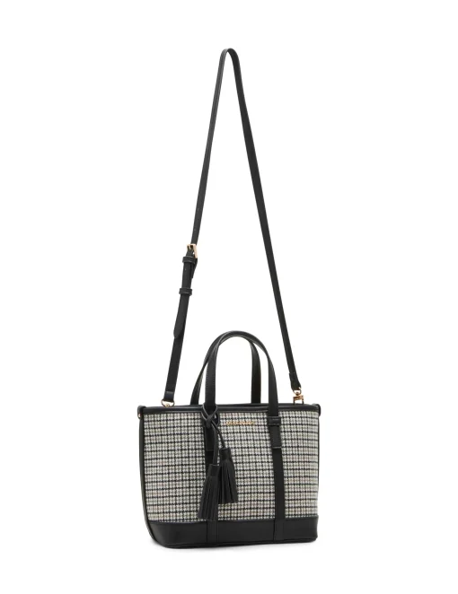 Outlet Anne Klein Mini Tote In Micro Houndstooth W/ Detachable Pouch Black