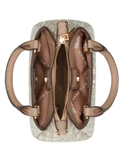 New Anne Klein Mini Triple Compartment Crossbody In Tonal Tile Lion Logo