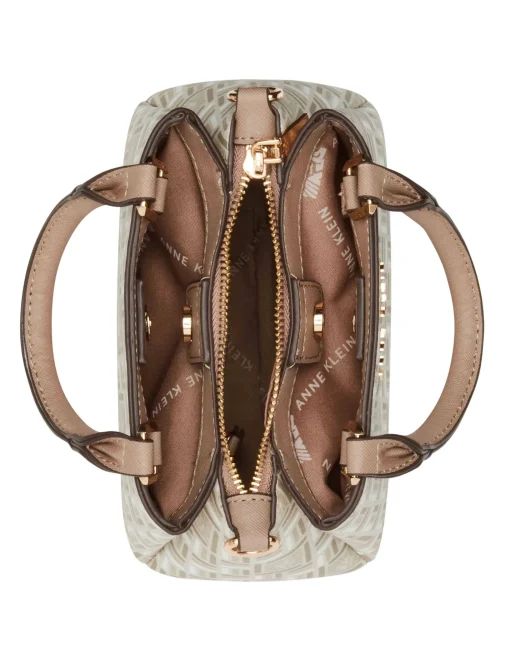 New Anne Klein Mini Triple Compartment Crossbody In Tonal Tile Lion Logo
