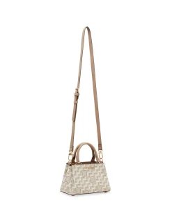 New Anne Klein Mini Triple Compartment Crossbody In Tonal Tile Lion Logo