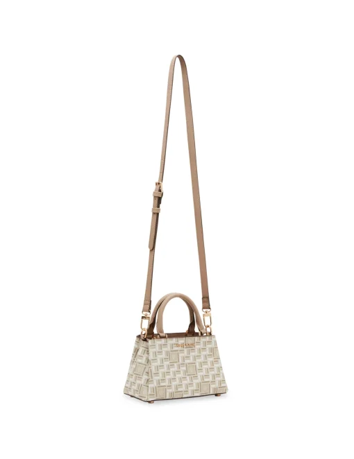 New Anne Klein Mini Triple Compartment Crossbody In Tonal Tile Lion Logo