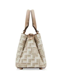 New Anne Klein Mini Triple Compartment Crossbody In Tonal Tile Lion Logo
