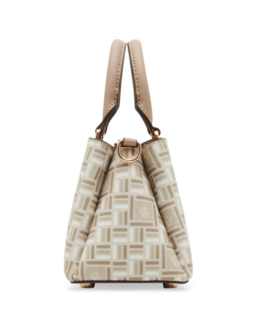 New Anne Klein Mini Triple Compartment Crossbody In Tonal Tile Lion Logo