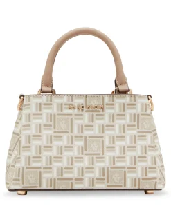 New Anne Klein Mini Triple Compartment Crossbody In Tonal Tile Lion Logo