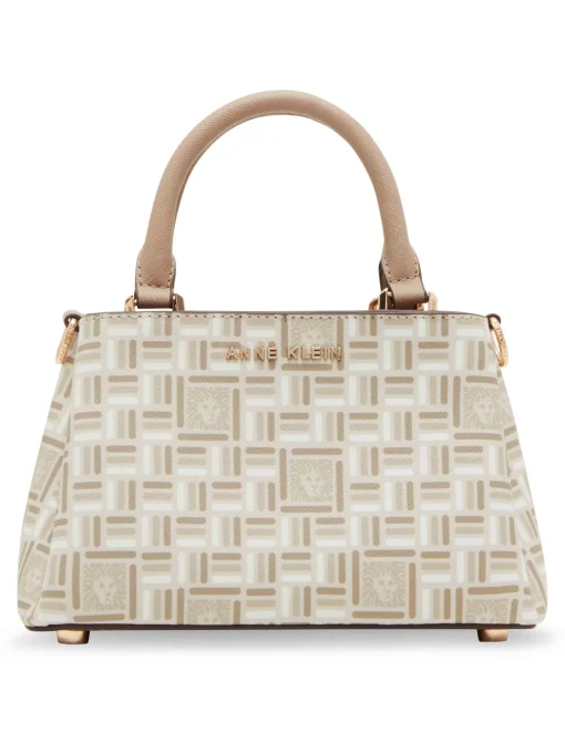 New Anne Klein Mini Triple Compartment Crossbody In Tonal Tile Lion Logo